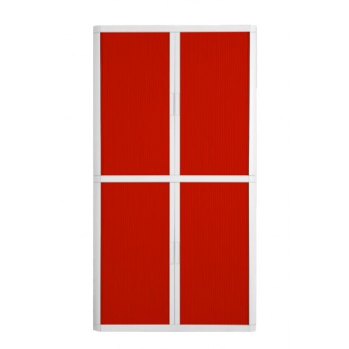 3660141930344-Armoire haute à rideaux EASY OFFICE - 110 x 204 x 41,5 cm - Corps et poignée blanc - Rideaux rouge--0