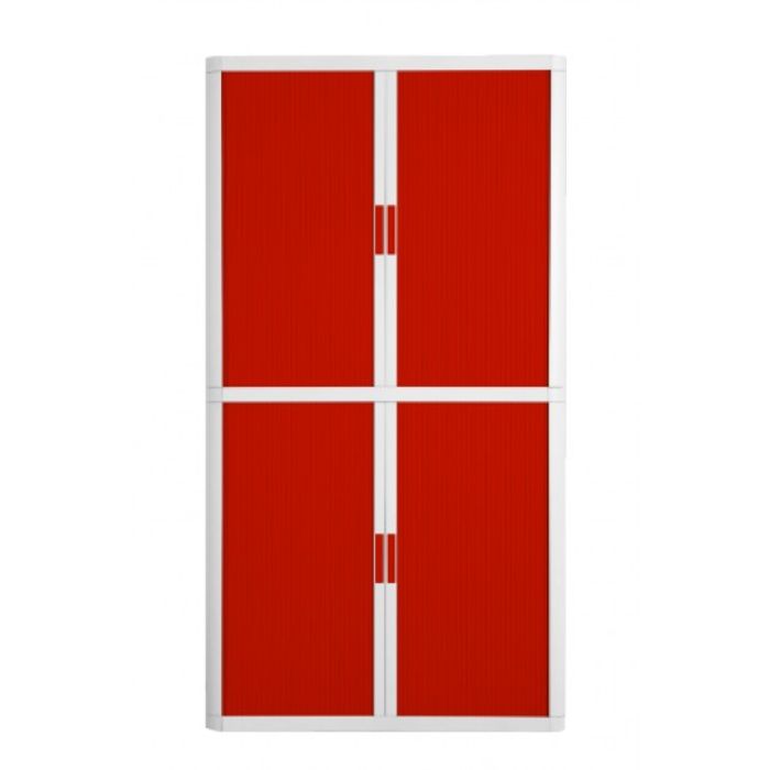 3660141930436-Armoire haute à rideaux EASY OFFICE - 110 x 204 x 41,5 cm - Corps blanc - Rideaux et poignée rouge--0