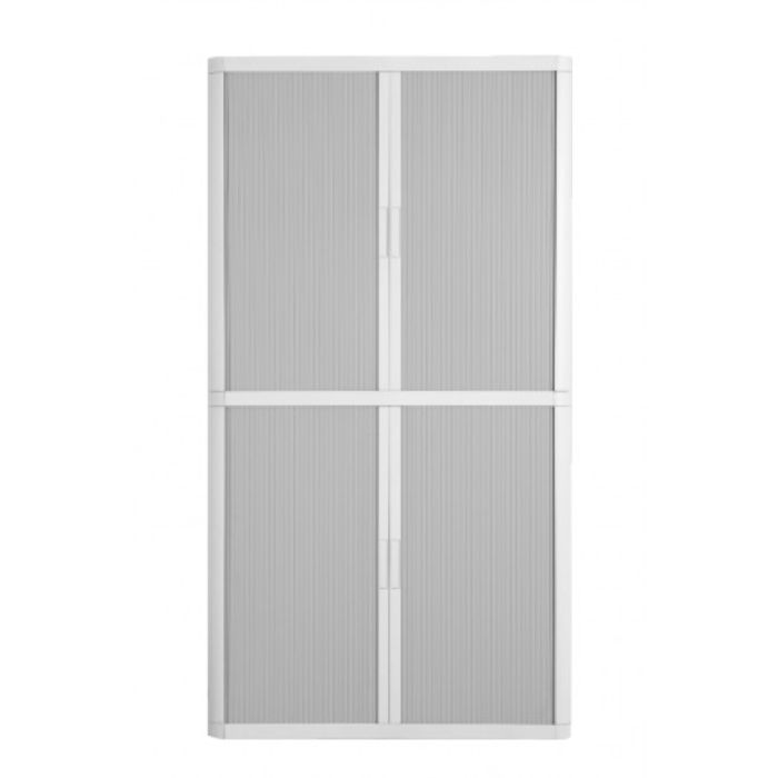 3660141930474-Armoire haute à rideaux EASY OFFICE - 110 x 204 x 41,5 cm - Corps et poignée blanc - Rideaux anthraci--0