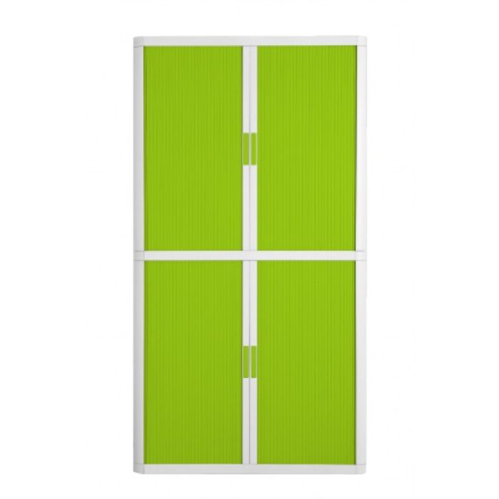 3660141930337-Armoire haute à rideaux EASY OFFICE - 110 x 204 x 41,5 cm - Corps blanc - Rideaux et poignée vert--0