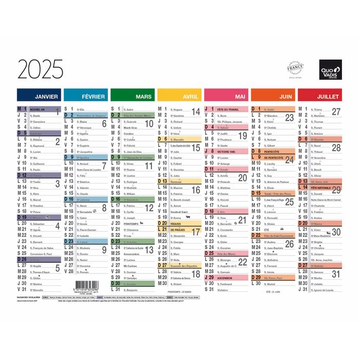 3371010323296-Quo Vadis Arc en Ciel - Calendrier 7 mois par face - 21 x 27 cm--0