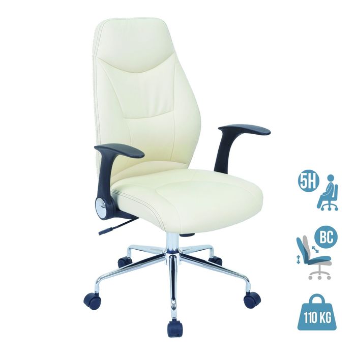 3397701921527-Fauteuil de bureau BRONTES - accoudoirs rabattables - appui-tête intégré - blanc--0