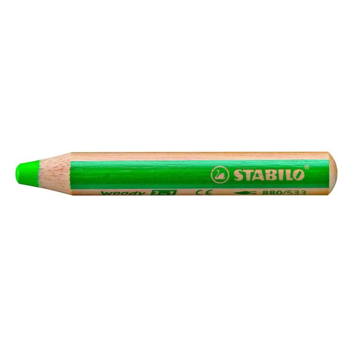 4006381115513-STABILO Woody 3 in 1 - Crayon de couleur pointe large - vert foncé--0