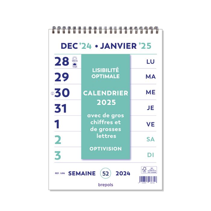 5412303136716-Optivision Wire-O - Calendrier 1 semaine sur 2 pages - caractères agrandis - 21 x 29,7 cm - Brepols--0
