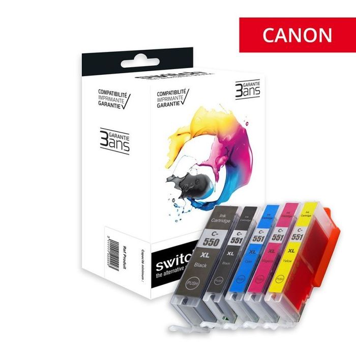 3700654221222-Cartouche compatible Canon CLI-551XL/PGI-550XL - Pack de 5 - noir, noir photo, cyan, magenta, jaune - S--0
