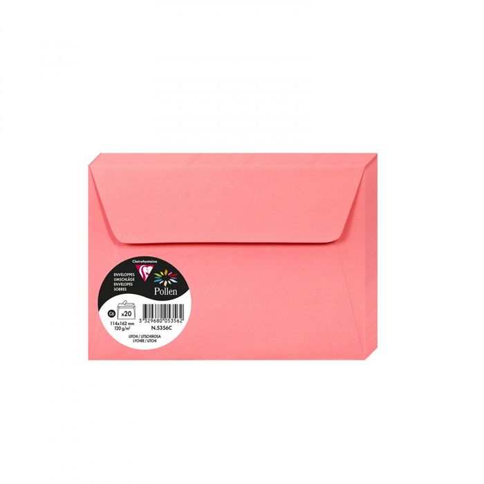 3329680053562-Pollen - 20 Enveloppes - 114 x 162 mm - 120 g/m² - rose litchi--0