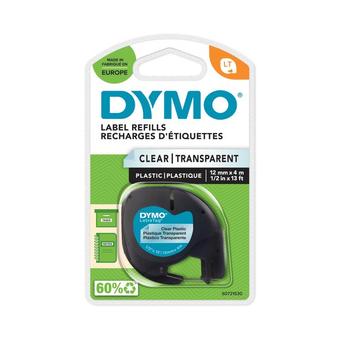 5411313122672-Dymo LetraTAG - Ruban d'étiquettes plastique auto-adhésives - 1 rouleau (12 mm x 4 m) - fond transparen--0