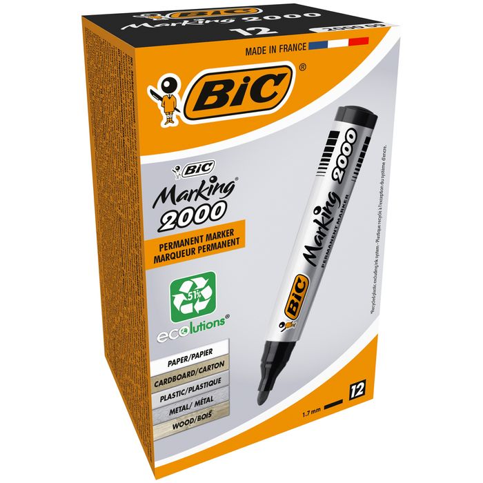 3086122000095-BIC MARKING 2000 - Pack de 12 marqueurs permanents - pointe ogive - noir--0