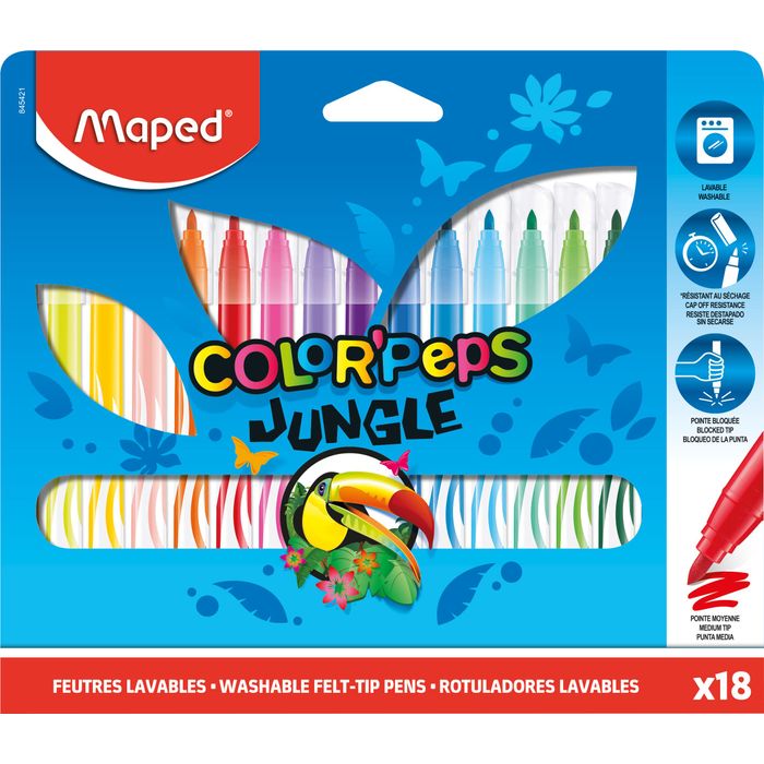 3154148454212-Maped Color'Peps Jungle - 18 Feutres effaçables - disponible dans différentes couleurs - 2.8 mm--0