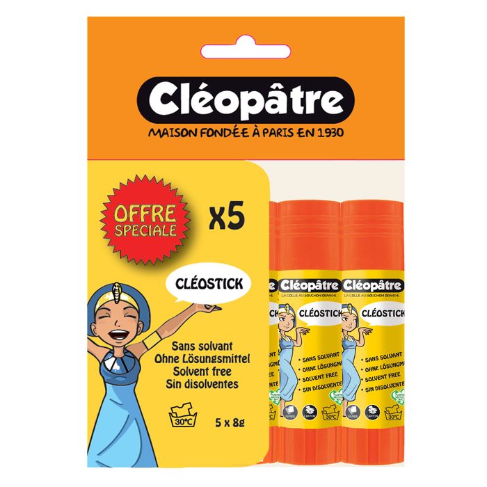 3134725004870-Cléopâtre - Lot de 5 bâtons de colle - Blanche - 8 gr--2