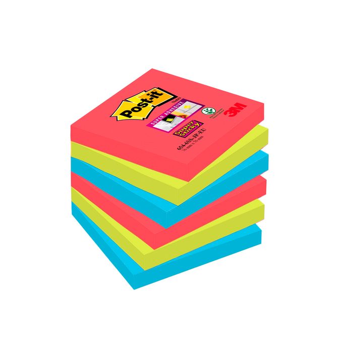 0051141968834-Post-it - 6 Blocs notes  de 90 feuilles Super Sticky Bora Bora - 3 couleurs assorties - 76 x 76 mm--0