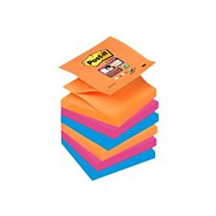 051141968773-Post-it - 6 Blocs Z-Notes Super Sticky Bangkok - 3 couleurs fluos assorties - 76 x 76 mm--0