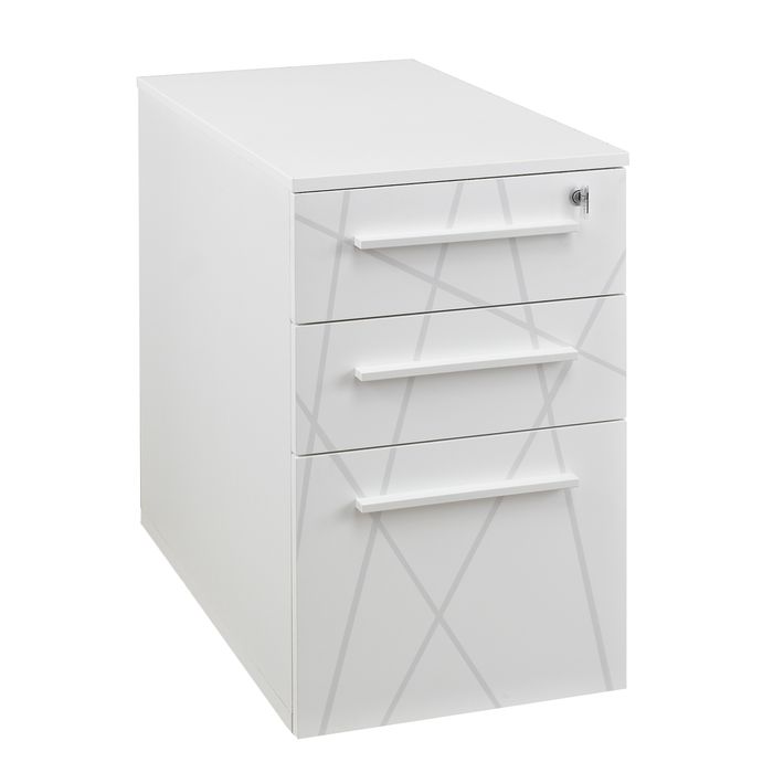 3483600495655-Caisson bout de bureau SUNDAY blanc + top L42 cm blanc - P 80 cm - 3 tiroirs - Blanc--0