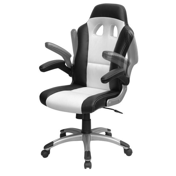 3700339876983-Fauteuil gamer RACER - accoudoirs rabattables - noir et blanc--1