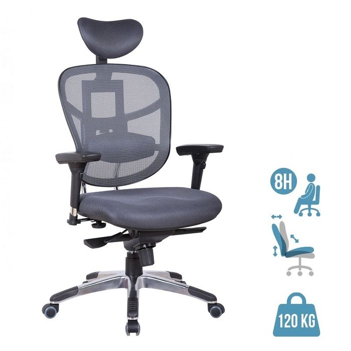 3760185027717-Fauteuil de bureau TECKNET - accoudoirs réglables - appuie-tête réglable - Gris--0