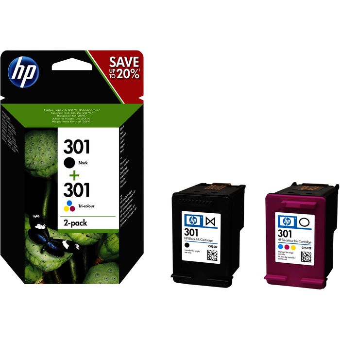 889894419392-HP 301 - Pack de 2 - noir et 3 couleurs - cartouche d'encre originale (N9J72AE)--1
