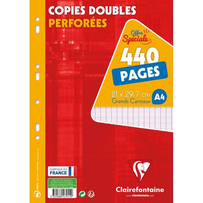 3329680479119-Clairefontaine - copies doubles - 440 pages - A4 - grands carreaux (Seyes) - perforées--0