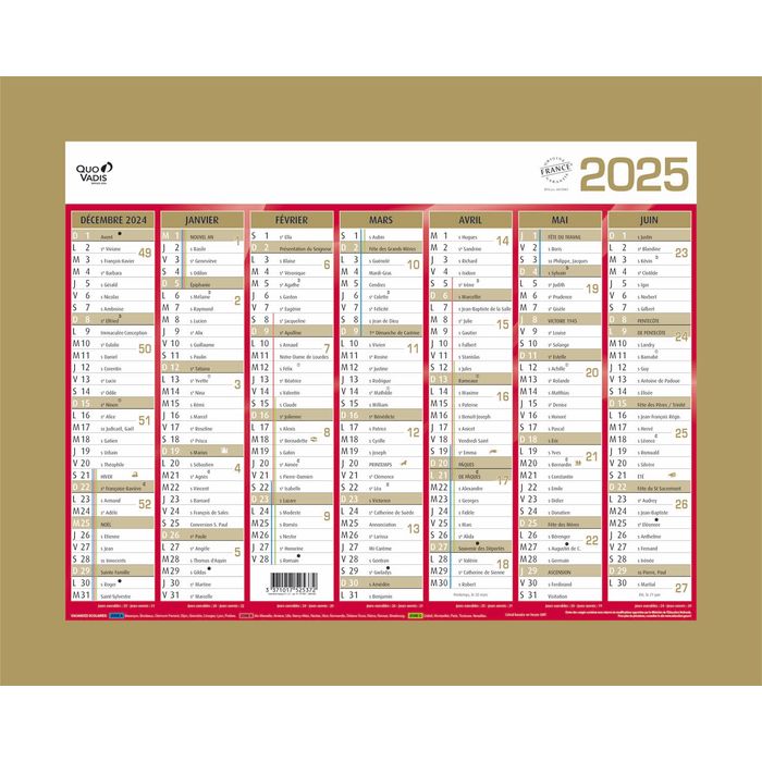 3371017525372-Quo Vadis - Calendrier bancaire 7 mois par face - 21 x 27 cm - or--0