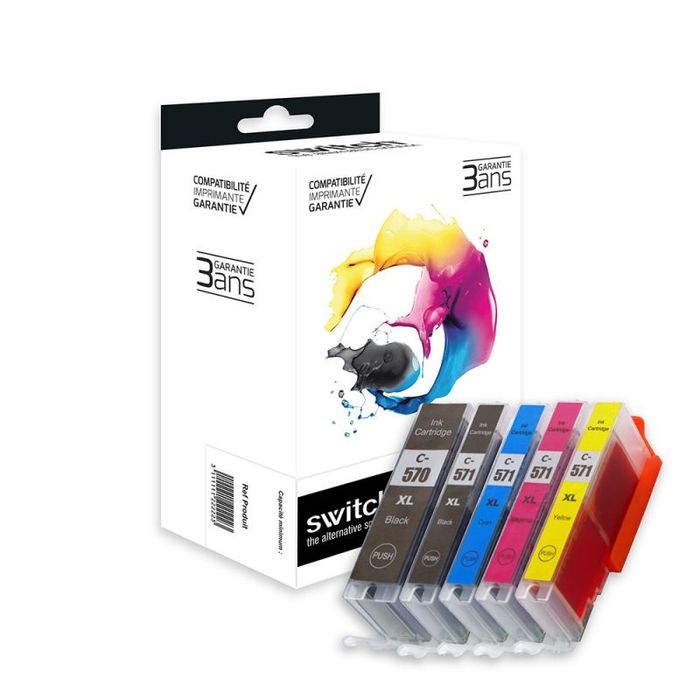 3700654256583-Cartouche compatible Canon CLI-571XL/PGI-570XL - Pack de 5 - noir, noir photo, cyan, magenta, jaune - S--1