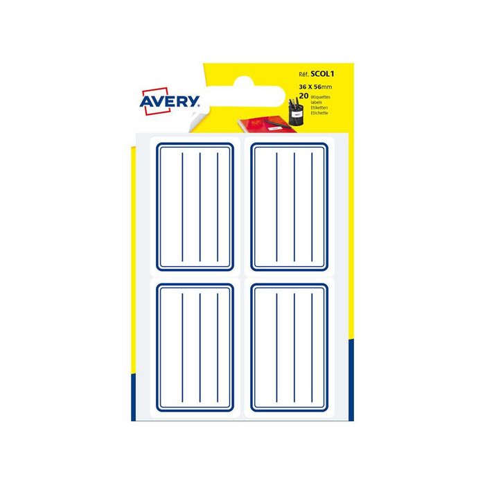 5014702026249-Avery - 20 Étiquettes scolaires blanches lignées bleu - 36 x 56 mm--0