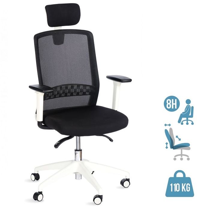 3760185028653-Fauteuil de bureau SCOTT - accoudoirs réglables - appuie-tête réglable - noir base blanche--0