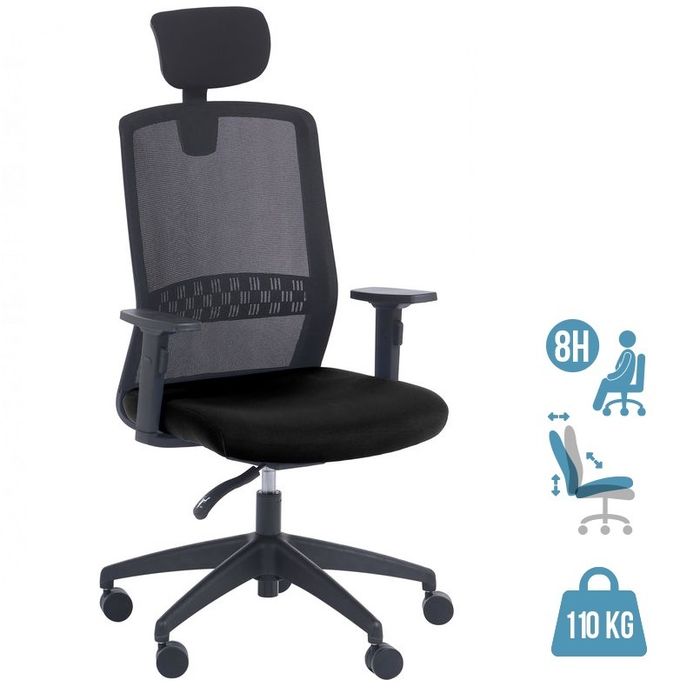 3760185028615-Fauteuil de bureau SCOTT - accoudoirs réglables - appuie-tête réglable - noir--0