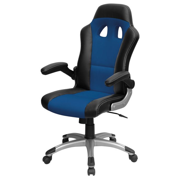 3700339879939-Fauteuil gamer RACER - accoudoirs rabattables - noir et bleu--1