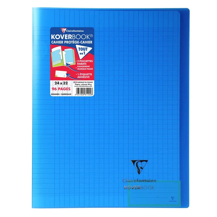 3037929814026-Clairefontaine Koverbook - Cahier polypro 24 x 32 cm - 96 pages - grands carreaux (Seyes) - bleu--0