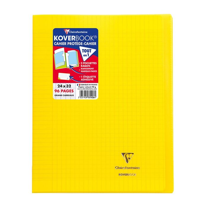 3037929814064-Clairefontaine Koverbook - Cahier polypro 24 x 32 cm - 96 pages - grands carreaux (Seyes) - jaune--0