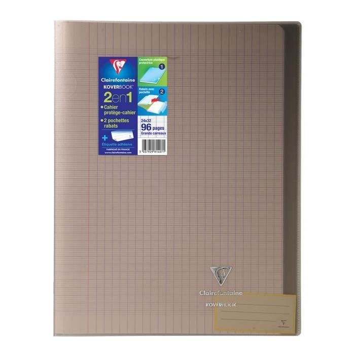 3037929814071-Clairefontaine Koverbook - Cahier polypro 24 x 32 cm - 96 pages - grands carreaux (Seyes) - gris--0