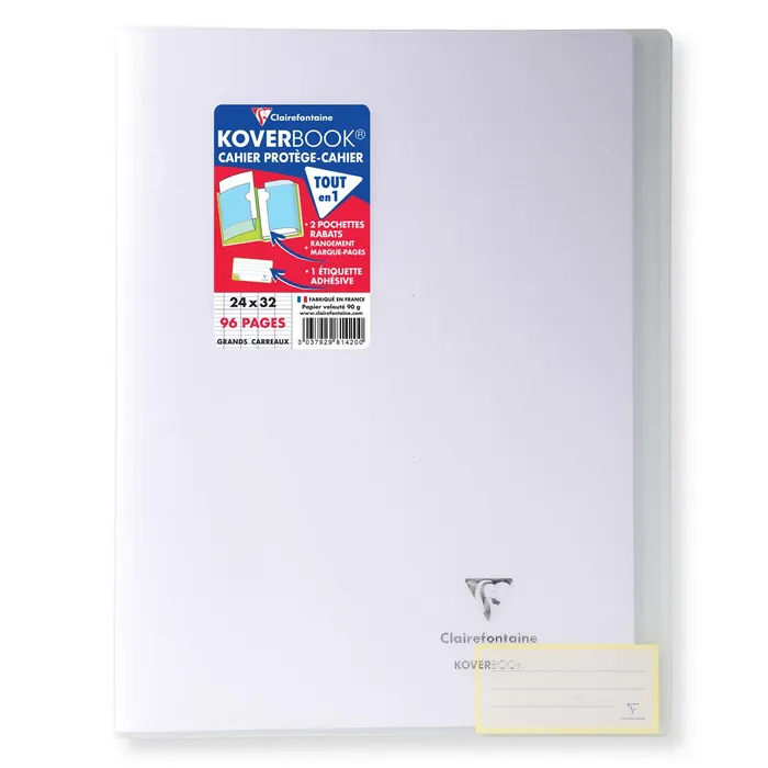 3037929814200-Clairefontaine Koverbook - Cahier polypro 24 x 32 cm - 96 pages - grands carreaux (Seyes) - transparent--0