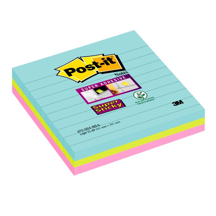 0076308871697-Post-it - 3 Blocs notes ligné Super Sticky - grand format 101 x 101 mm--0