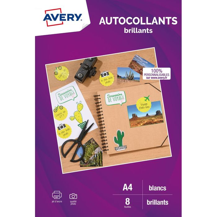 5014702033896-Avery - 8 Étiquettes autocollantes brillantes blanches - 199,6 x 289,1mm - Impression jet d'encre--0