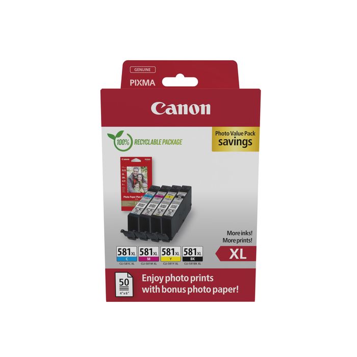 8714574652054-Canon CLI-581XL - pack de 4 + papier photo - noir, cyan, magenta, jaune - cartouche d'encre originale--0