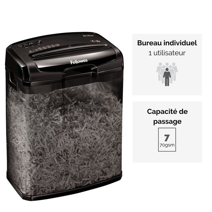 0043859728510-Fellowes Powershred M-7CM - destructeur de documents coupe croisée  - 7 feuilles - Corbeille 13 litres trans--1