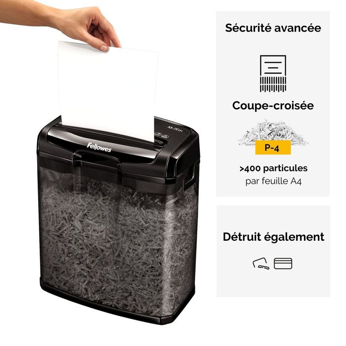 0043859728510-Fellowes Powershred M-7CM - destructeur de documents coupe croisée  - 7 feuilles - Corbeille 13 litres trans--2