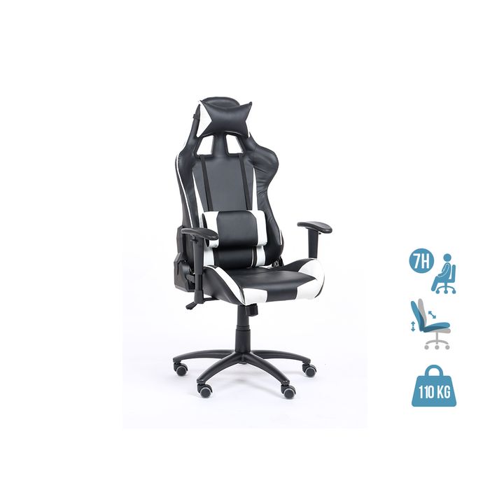 3760185029001-Fauteuil gamer SPORTING - accoudoirs réglables - noir et blanc--0