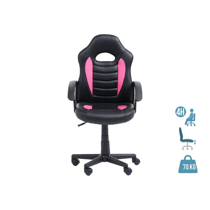 3760185029414-Fauteuil gamer ANZIO - accoudoirs fixes - noir et rose--0