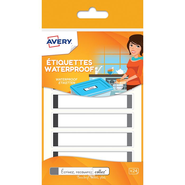 5014702029875-Avery - 24 Étiquettes plastifiées multi-usages blanches avec bordure grise - 86 x 17 mm--0