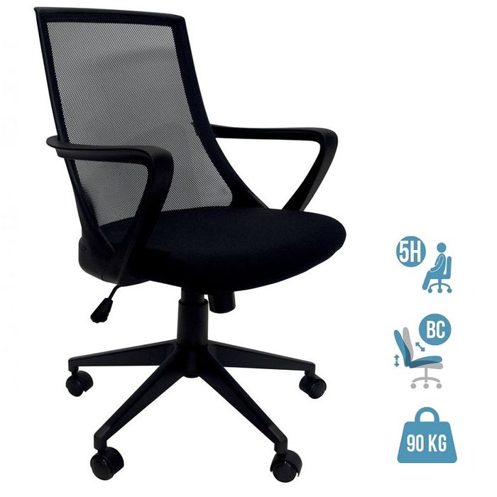 3700339882687-Fauteuil de bureau ALEX - accoudoirs fixes - noir--0