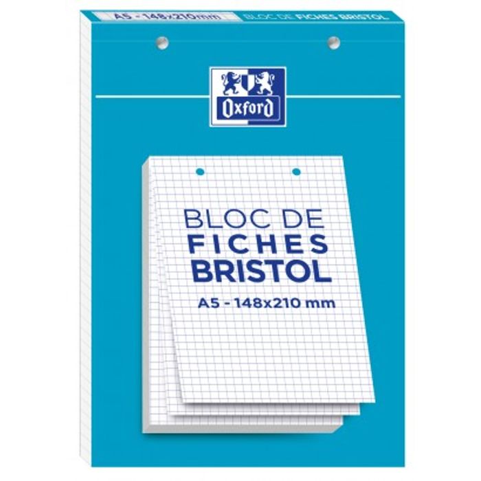 3020120120591-Oxford - Pack de 30 Fiches Bristol - A5 - petits carreaux - perforées - blanc--0