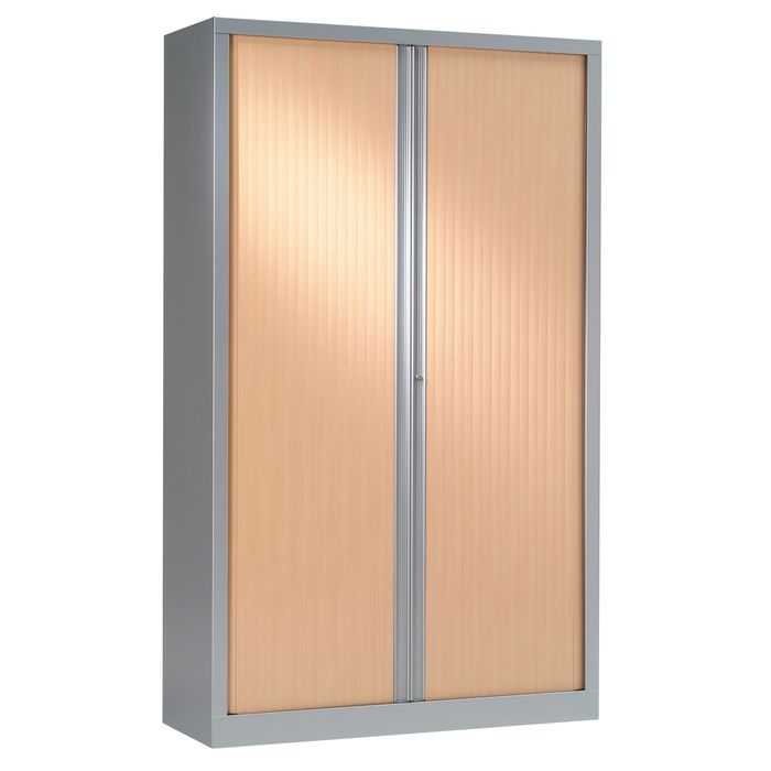 3219096910385-Armoire haute monobloc à rideaux ETIC - 198 x 120 cm - aluminium/imitation hêtre--0