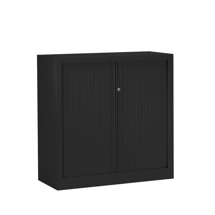 3219096914055-Armoire basse monobloc à rideaux ETIC - 100 x 120 cm - noir--0