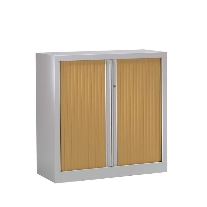 3219096914383-Armoire basse monobloc à rideaux ETIC - 100 x 120 cm - aluminium/imitation hêtre--0