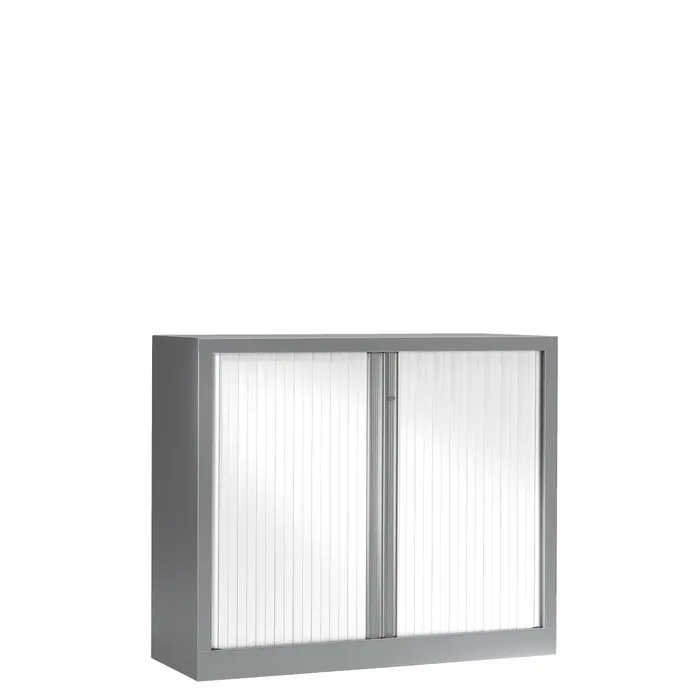 3219096917612-Armoire basse monobloc à rideaux ETIC - 100 x 120 cm - aluminium/blanc--0