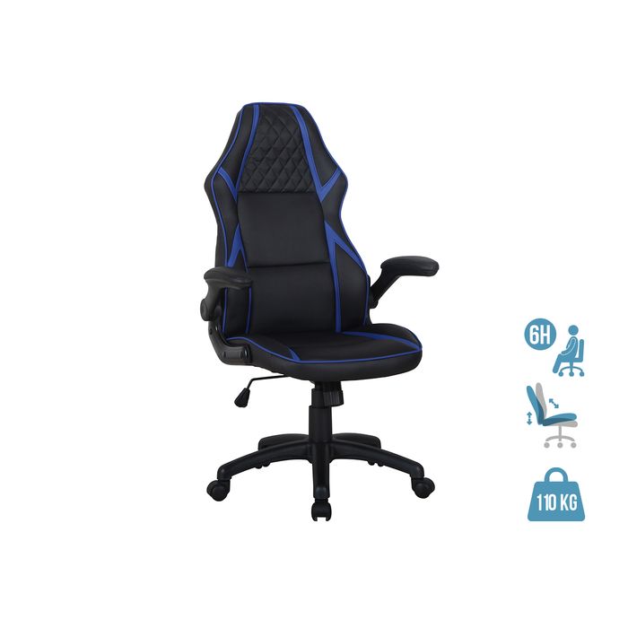 3700339883363-Fauteuil gamer RACER SPEED - accoudoirs rabattables - noir et bleu--0