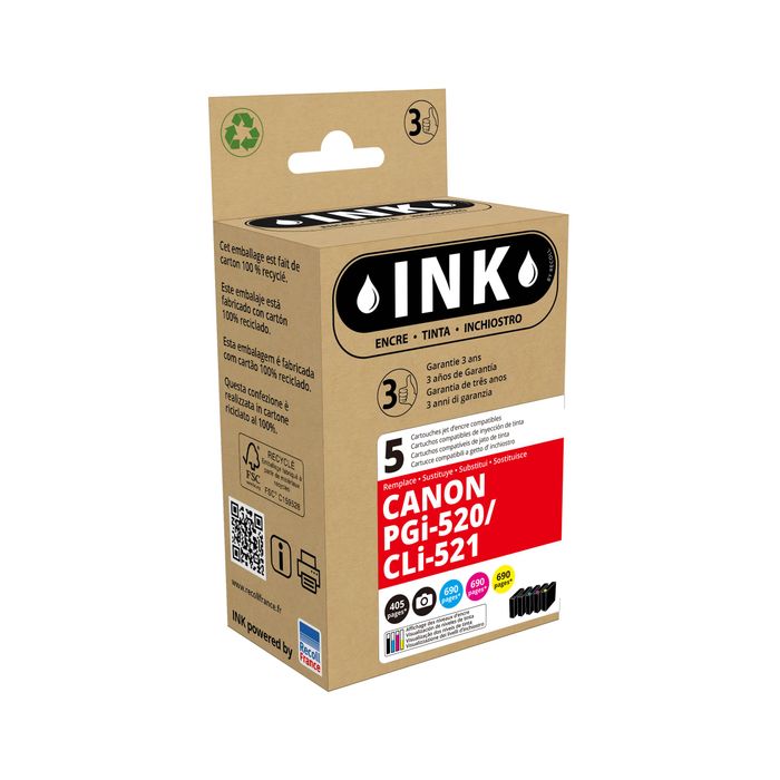 3112539746520-Cartouche compatible Canon PGI-520/CLI-521 - pack de 5 - noir photo, noir, cyan, magenta, jaune - ink--0