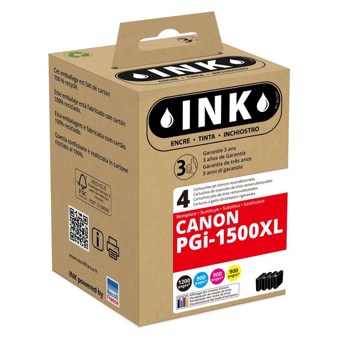 8715057210686-Cartouche compatible Canon PGI-1500XL - pack de 4 - noir, cyan, magenta, jaune - ink--0