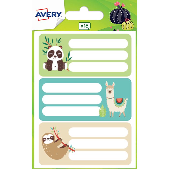 5014702135354-Avery - 15 Étiquettes scolaires lama/cactus--0