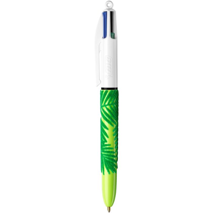 0400794382663-BIC 4 Couleurs - Stylo à bille 4 couleurs - 1 mm - corps texturé velours motif feuilles--0